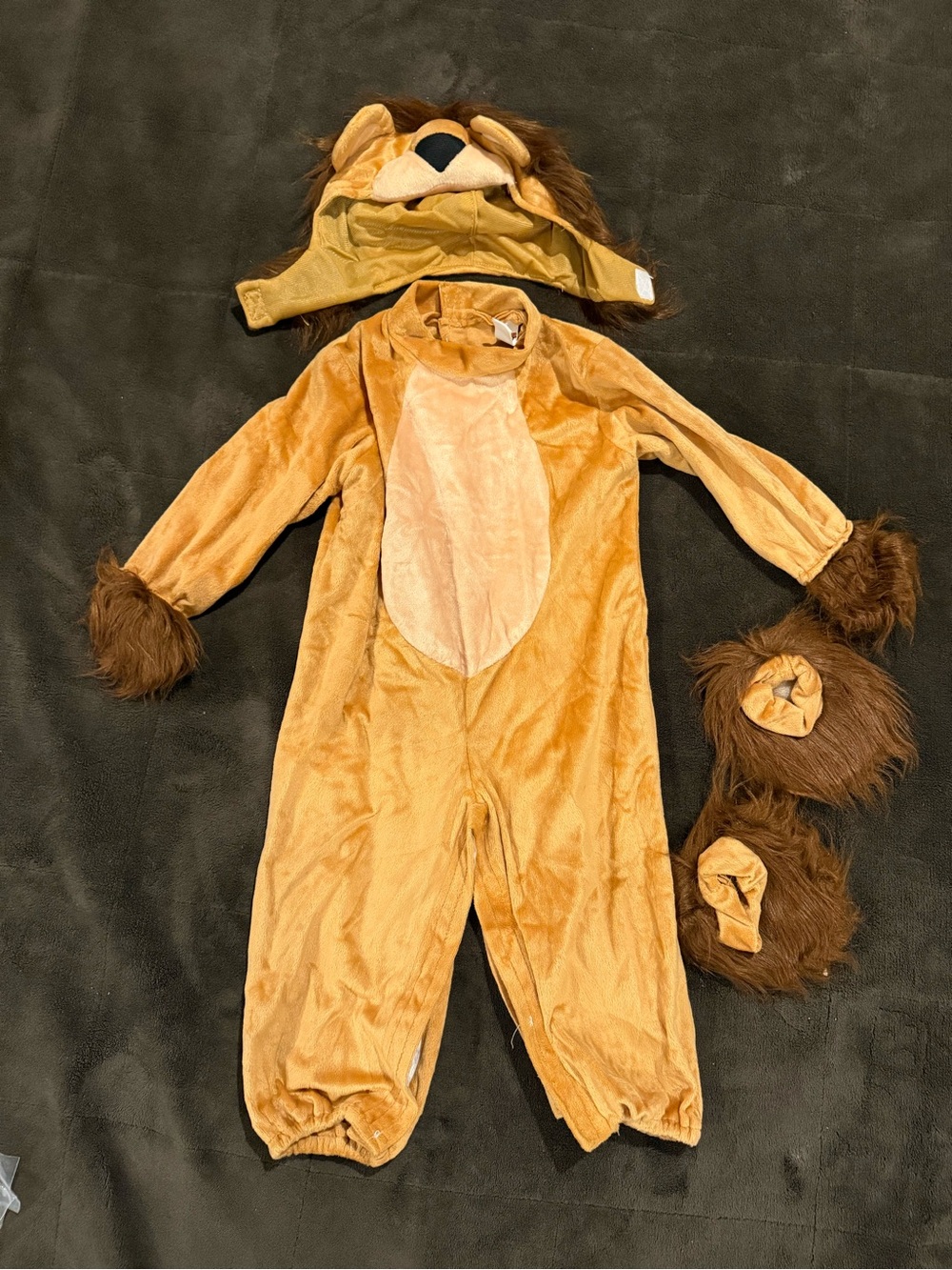 Kids Lion Costume - Brown Plush Jumpsuit with Mane Hat